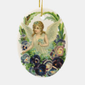 Victoriaans Paasengel met Paarse Pansy Flowers Keramisch Ornament (Achterkant)