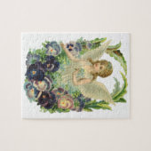 Victoriaans Paasengel met Paarse Pansy Flowers Legpuzzel (Horizontaal)