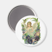 Victoriaans Paasengel met Paarse Pansy Flowers Magneet (Voorkant / Achterkant)