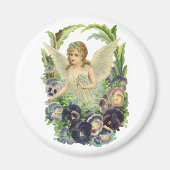 Victoriaans Paasengel met Paarse Pansy Flowers Magneet (Voorkant)