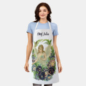 Victoriaans Paasengel met Paarse Pansy Flowers Schort (Gedragen)