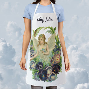 Victoriaans Paasengel met Paarse Pansy Flowers Schort