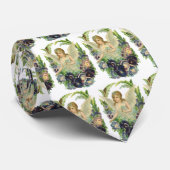 Victoriaans Paasengel met Paarse Pansy Flowers Stropdas (Opgerold)