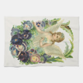 Victoriaans Paasengel met Paarse Pansy Flowers Theedoek (Horizontaal)