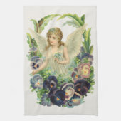 Victoriaans Paasengel met Paarse Pansy Flowers Theedoek (Verticaal)