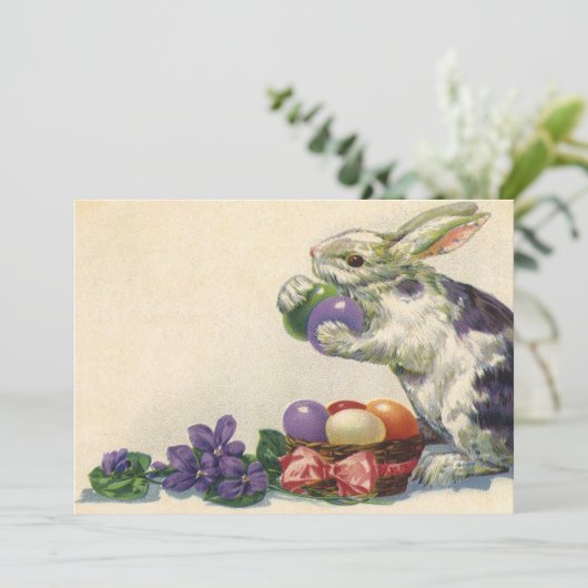  Victoriaans paashaas, bloemen en eitjes Feestdagenkaart (Staand voorkant)