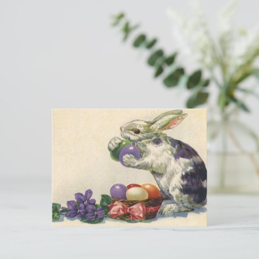  Victoriaans paashaas, bloemen en eitjes Feestdagenkaart (Staand voorkant)