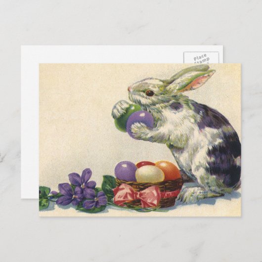  Victoriaans paashaas, bloemen en eitjes Feestdagenkaart (Voorkant / Achterkant)