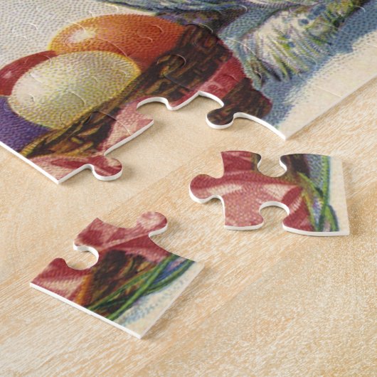  Victoriaans paashaas, bloemen en eitjes Legpuzzel (Zijkant)