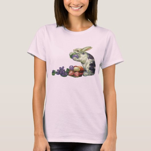  Victoriaans paashaas, bloemen en eitjes T-shirt (Voorkant)