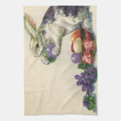Victoriaans paashaas, bloemen en eitjes Theedoek (Verticaal)