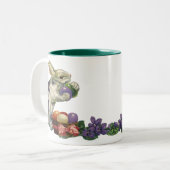  Victoriaans paashaas, bloemen en eitjes Tweekleurige Koffiemok (Voorkant links)