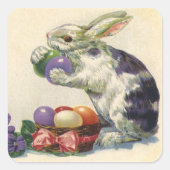  Victoriaans paashaas, bloemen en eitjes Vierkante Sticker (Voorkant)