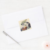  Victoriaans paashaas, bloemen en eitjes Vierkante Sticker (Envelop)