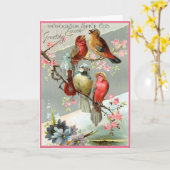 Victoriaans paaskaart - Vogels brengen groet mee! Kaart (Gele Bloem)