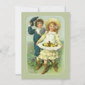 Victoriaans paaskinderen en kippen in Pinafore Feestdagenkaart (Voorkant)