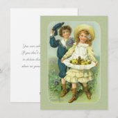 Victoriaans paaskinderen en kippen in Pinafore Feestdagenkaart (Voorkant / Achterkant)