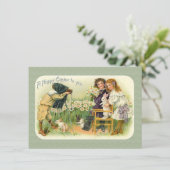 Victoriaans paaskinderen fotograferen konijnen feestdagenkaart (Staand voorkant)