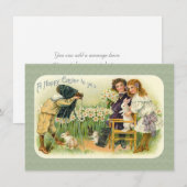 Victoriaans paaskinderen fotograferen konijnen feestdagenkaart (Voorkant / Achterkant)