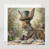 Victoriaans paaskonijn drink thee Feestdagenkaart (Voorkant / Achterkant)