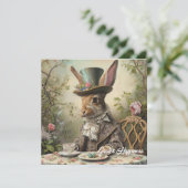 Victoriaans paaskonijn drink thee Feestdagenkaart (Staand voorkant)