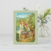 Victoriaans paasmeisje en konijnen in het plattela feestdagenkaart (Staand voorkant)