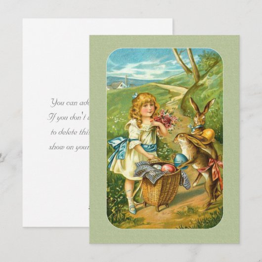 Victoriaans paasmeisje en konijnen in het plattela feestdagenkaart (Voorkant / Achterkant)