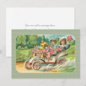 Victoriaans paasstel in Vintage Car Flowers Feestdagenkaart (Voorkant / Achterkant)