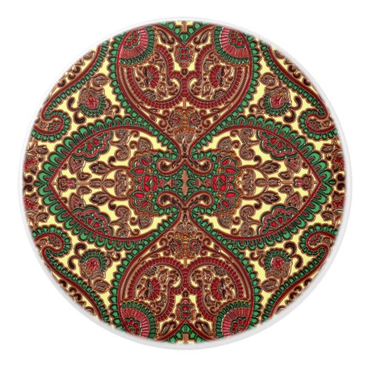 Victoriaans Paisley Boho Jewel Tonemred Green Keramische Knop (Voorkant)