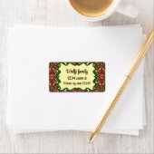 Victoriaans paisley patroon elegant rood groen gou etiket (Insitu)