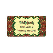 Victoriaans paisley patroon elegant rood groen gou etiket (Voorkant)