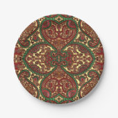 Victoriaans paisley patroon elegant rood groen gou papieren bordje (Voorkant)
