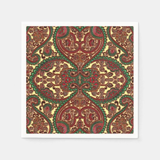 Victoriaans paisley patroon elegant rood groen gou servet (Voorkant)