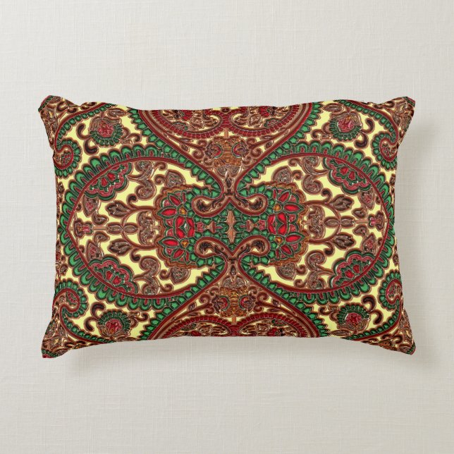Victoriaans paisleypatroon elegant rood groen goud accent kussen (Voorkant)