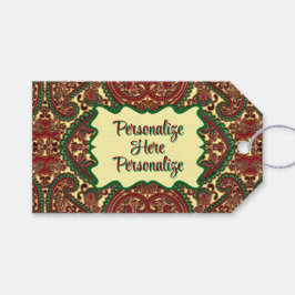Victoriaans paisleypatroon elegant rood groen goud cadeaulabel