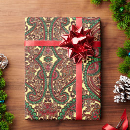 Victoriaans paisleypatroon elegant rood groen goud cadeaupapier