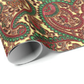 Victoriaans paisleypatroon elegant rood groen goud cadeaupapier (Rol Hoek)