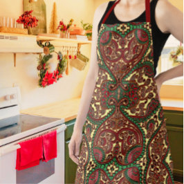 Victoriaans paisleypatroon elegant rood groen goud schort