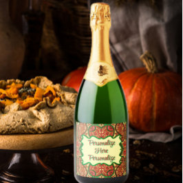 Victoriaans paisleypatroon elegant rood groen goud sparkling wijnetiket