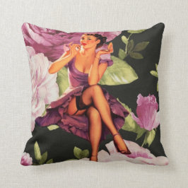 Victoriaans Parijs Botanisch paars Roos Pin Up Gir Kussen