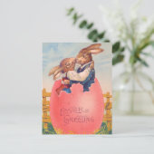  Victoriaans Pasen Groet Twee Konijntjes Kus Briefkaart (Staand voorkant)