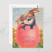  Victoriaans Pasen Groet Twee Konijntjes Kus Briefkaart (Voorkant / Achterkant)
