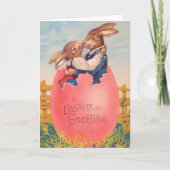 Victoriaans Pasen Groet Twee Konijntjes Kus Kaart (Voorkant)