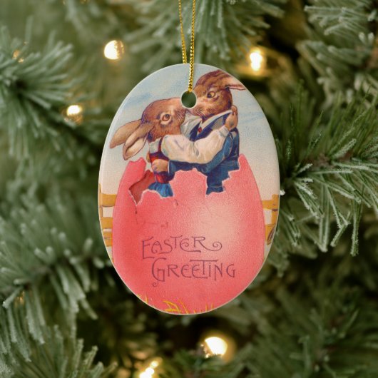  Victoriaans Pasen Groet Twee Konijntjes Kus Keramisch Ornament (Boom)