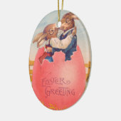 Victoriaans Pasen Groet Twee Konijntjes Kus Keramisch Ornament (Links)