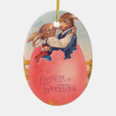 Victoriaans Pasen Groet Twee Konijntjes Kus Keramisch Ornament (Voorkant)