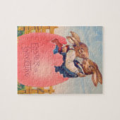 Victoriaans Pasen Groet Twee Konijntjes Kus Legpuzzel (Horizontaal)