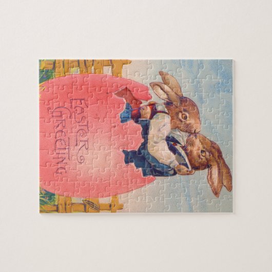  Victoriaans Pasen Groet Twee Konijntjes Kus Legpuzzel (Horizontaal)