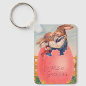 Victoriaans Pasen Groet Twee Konijntjes Kus Sleutelhanger (Voorkant)