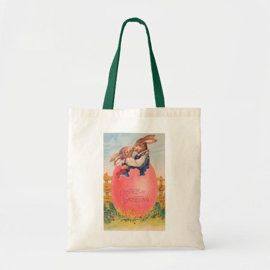 Victoriaans Pasen Groet Twee Konijntjes Kus Tote Bag (Voorkant)